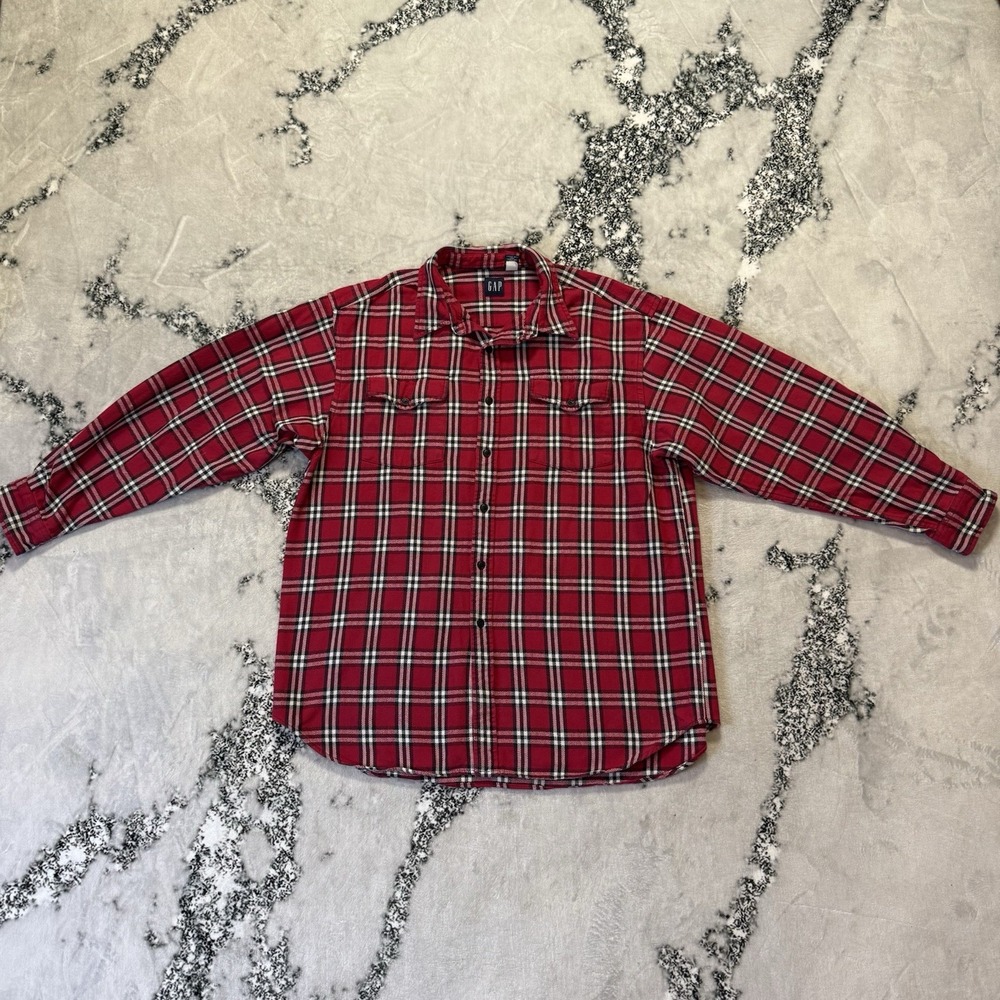 Gap Shirt Mens Size XL Red Plaid Long Sleeve Button Up 100%‎ Cotton Flannel